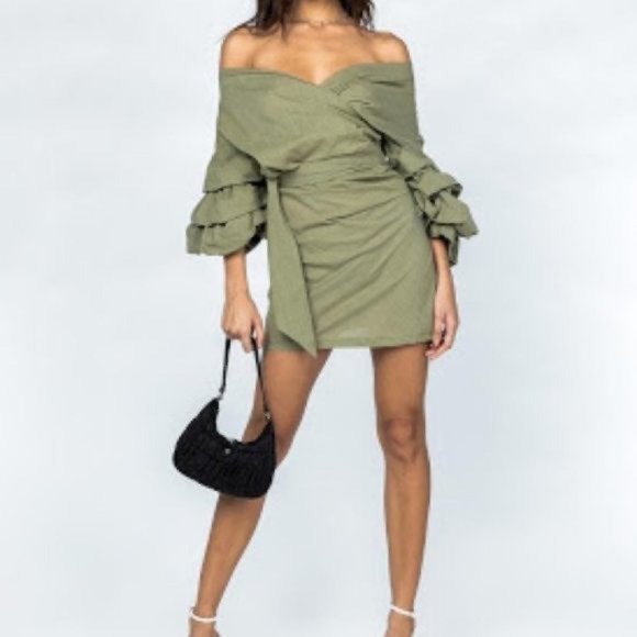 Princess Polly Lioness Green Cha Cha Faux Wrap Mini Dress - Picture 6 of 8